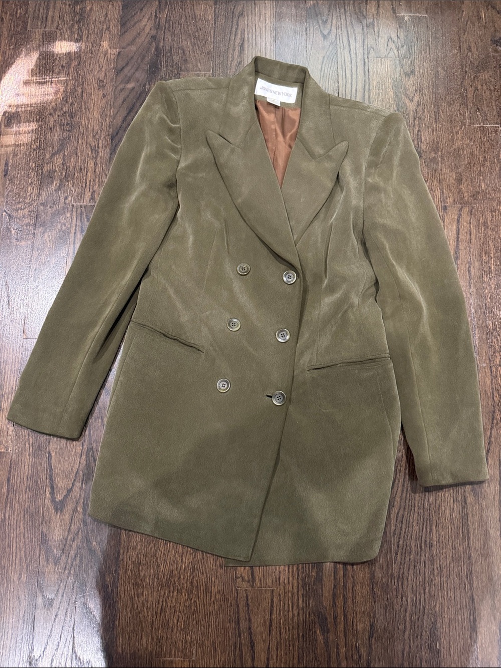 Vintage 1990s Olive Double-Breasted Women’s Blazer Coat 100% silk size 4